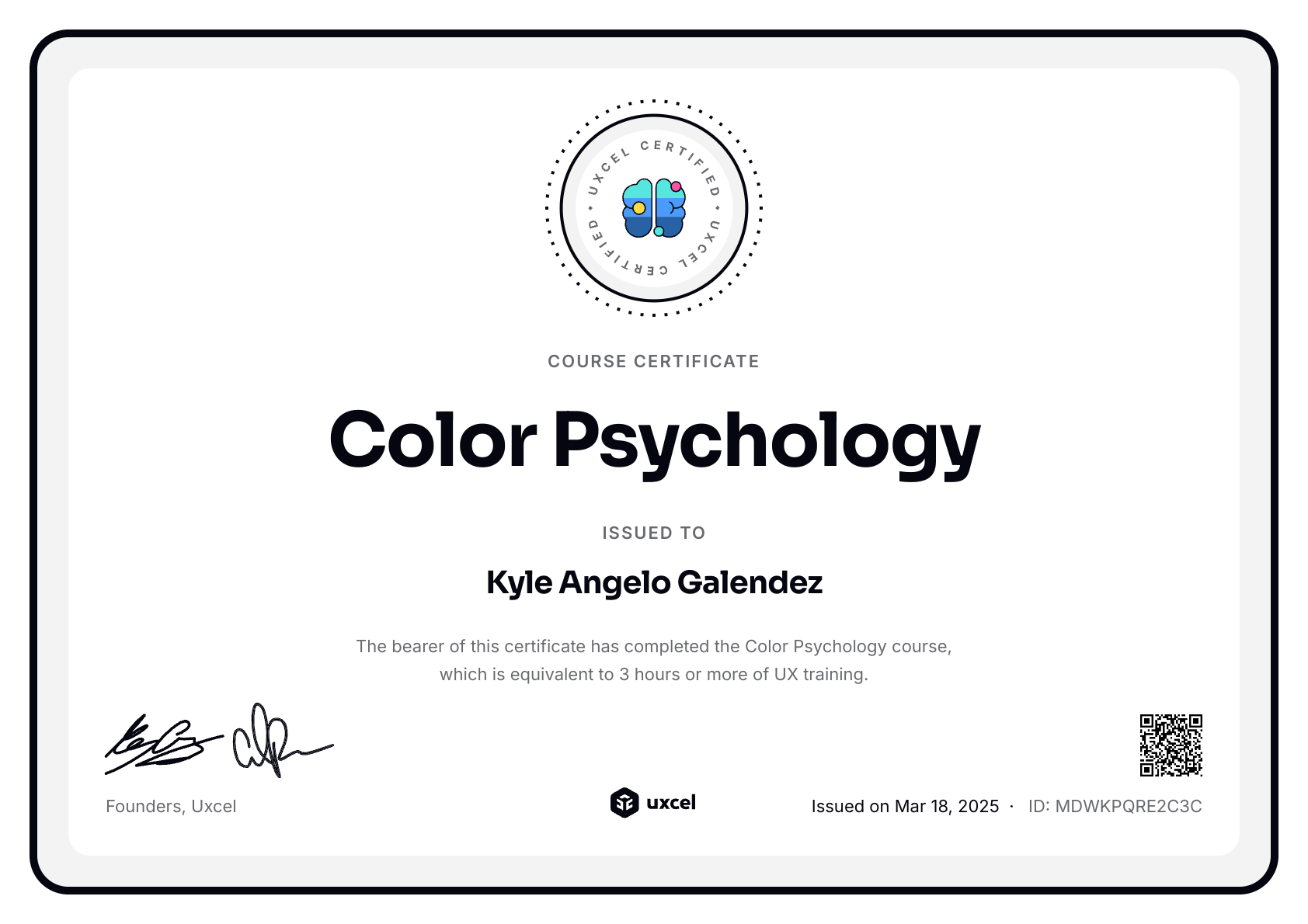 Kyle Angelo Galendez's certificate